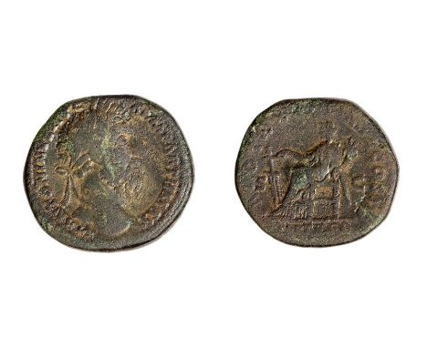 A copper-alloy sestertius struck for Marcus Aurelius as Augustus (AD 161-180) dating to c. AD 168-169. Reverse: FORT RED TR P