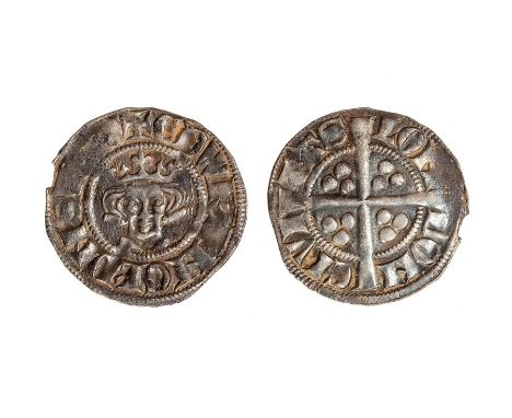 A silver hammered penny of Edward I, dating c. 1280-1282. Class 3g, mint of London. Obverse: +EDW R ANGL DNS h[]B, crowned bu