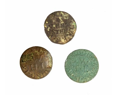Three copper-alloy 17th century farthing tokens. The first (Oxfordshire) THOMAS MATTHEWS AT THE BEARE IN BVRFORD. Fine, with 