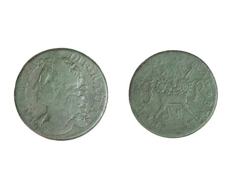 A copper-alloy Irish 'gun money' halfcrown of James II (1685-1688/91) dated September 1689. Obverse: IACOBVS II DEI GRATIA, l