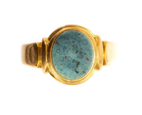 A 19th century 18ct gold ring, set with blood stone, size P, approx 3.8gms