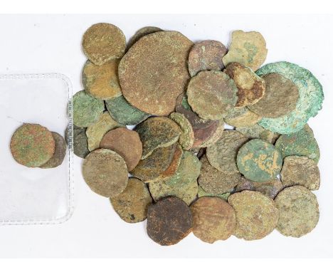 Forty-eight copper-alloy Roman coins.Mostly later 4th century Valentinianic with a fair amount of Constantinian material/cont