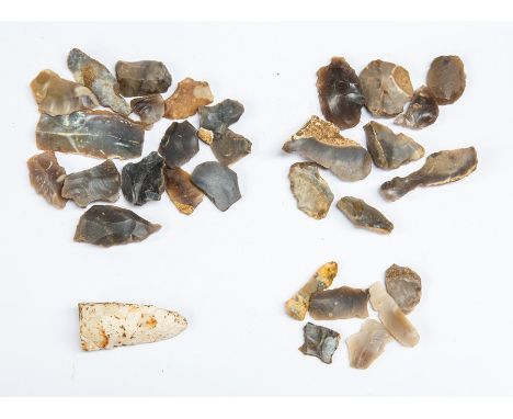 A bag of miscellaneous worked flint, consisting both debitage and tools. Mostly later Prehistoric date, includes part of a pr