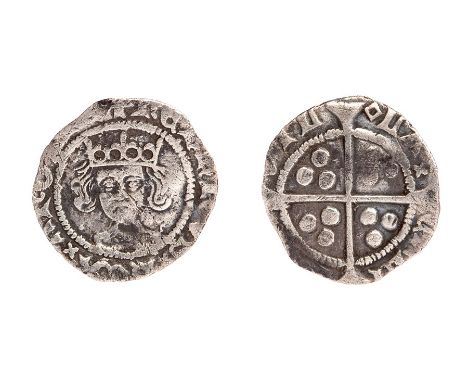 A silver hammered penny of Henry VI's first reign (1422-1461) dating c. 1427-1430. Rosette-Mascle issue, mint of Calais, init