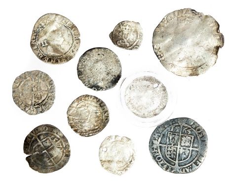 Ten silver hammered coins of various monarchs, mostly in Poor to Fine condition. Included in this lot: very clipped halfpenny