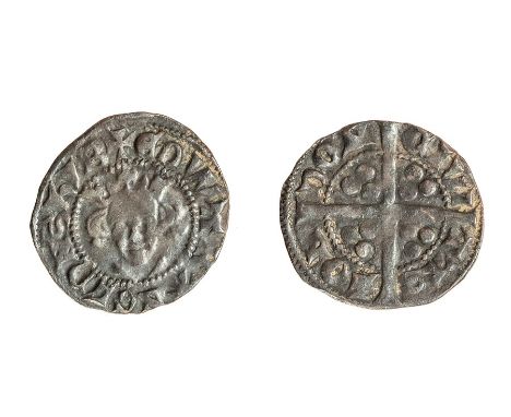 A silver hammered penny of Edward II (1307-1327) dating to c. 1309. Class 10cf4, mint of London. Obverse: +EDWA R ANGL DNS hY