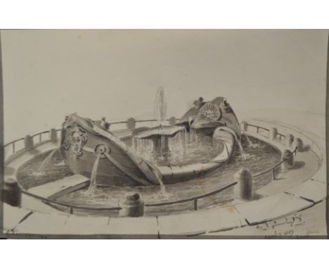 Edward Jones, signed and dated 1829 LR “Rome”, pencil sketch annotated verso “Fountain of the Barcaccia in the Piazza de Spag