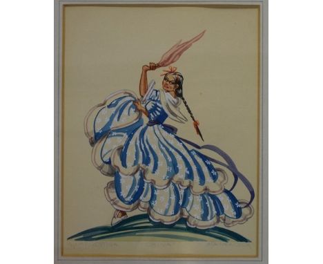 Ada Peacock, signed in pencil, gouache sketch, "China", 34 x 27cm