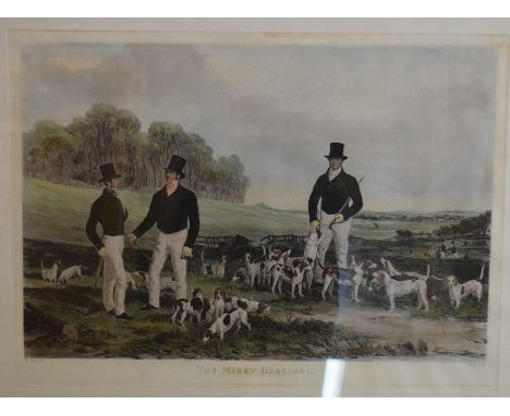 Framed 19th century hunting interest print after H Hall, engraved J Harris, "The Merry Beaglers", 46 x 64cm