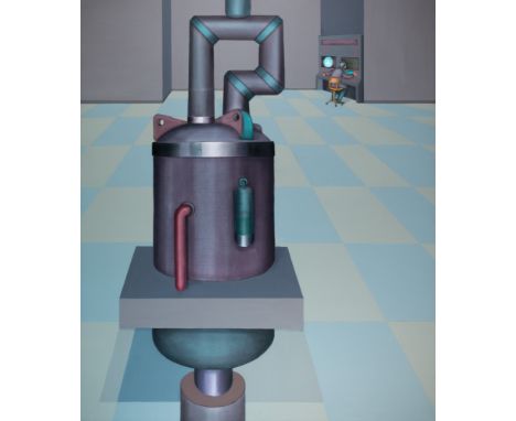 Sitterle, Johanna (1921 Karlsruhe)  Der Apparat, um 1990 Öl auf Leinwand. Verso signiert und betitelt. 120x 101 cm. Gerahmt, 