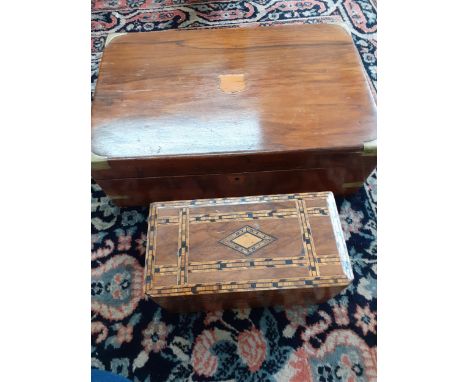 A Victorian inlaid walnut tea caddy with key and walnut writing slope converted to a jewellery boxLocation: A1F 