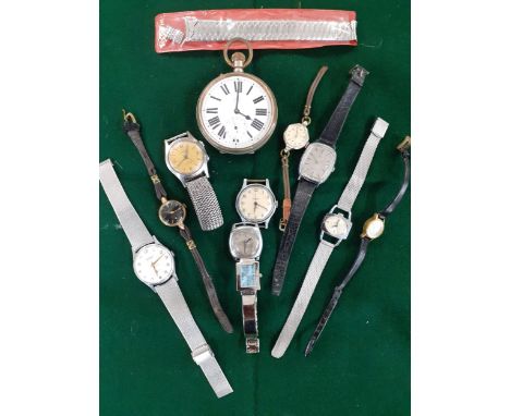 A group of wristwatches to include Timex together with a nickel plated Goliath 8-day pocket watchLocation: 