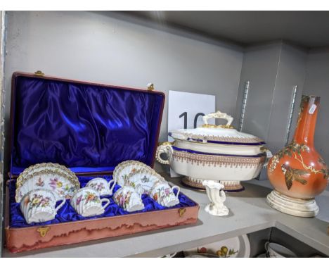 A cased Dresden part tea set A/F, together with a Royal Worcester Vitreous treen A/F and a Royal Worcester ornamentLocation:1