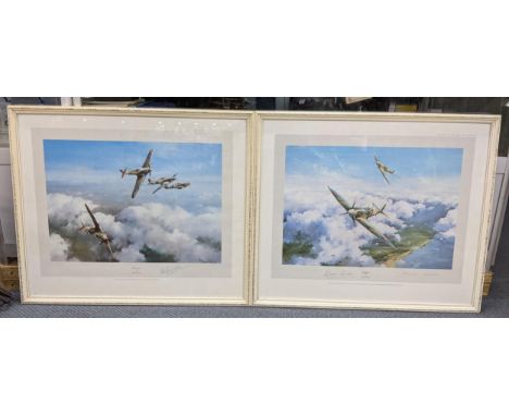 Two Robert Taylor signed first edition prints 'Spitfire' signed by Douglas Bader and Johnnie Johnson and 'Hurricane' signed b