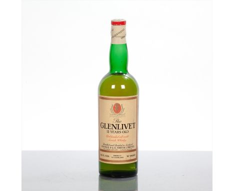 THE GLENLIVET 12 YEAR OLD
Unblended all malt Scotch Whisky. 26 2/3 fl oz, 70° Proof. CONDITION REPORT: Very small marks to la