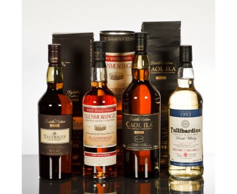 GLENMORANGIE PORT WOOD FINISH 
Single Highland Malt Whisky. 70cl, 43% volume, in tube.
CAOL ILA 1993 DISTILLERS EDITION 
Limi