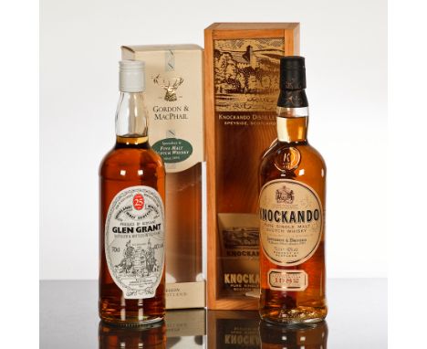 GLEN GRANT 25 YEAR OLD 
Single Highland Malt Scotch Whisky. Bottled by Gordon & MacPhail. 70cl, 40% volume. In carton. 
KNOCK