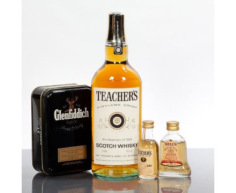 TEACHER'S HIGHLAND CREAM
Blended Scotch Whisky. 26 2/3 fl ozs., 70° Proof.
MINIATURE SELECTION
Bell's Extra Special, Teacher'