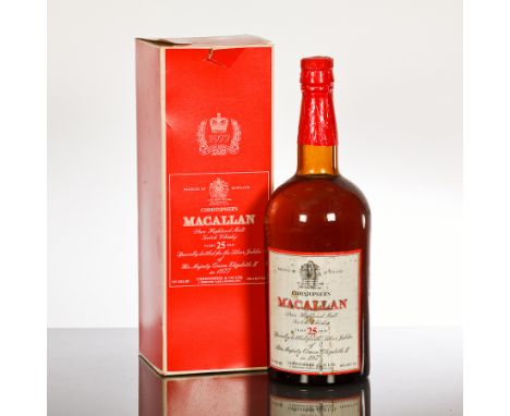 CHRISTOPHER'S MACALLAN 25 YEAR OLD
Pure Highland Malt Scotch Whisky. 'Specially bottled for the Silver Jubilee of Her Majesty