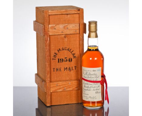 THE MACALLAN 1950 
Single Highland Malt Scotch Whisky. Bottle no. 408. Distilled and Bottled by Macallan Glenlivet Ltd., Crai