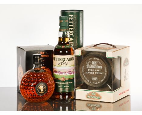 OLD ST. ANDREW'S 1983 
Pure malt Scotch whisky in barrel shaped decanter. 700ml, 40% volume. In presentation carton. OLD ST. 
