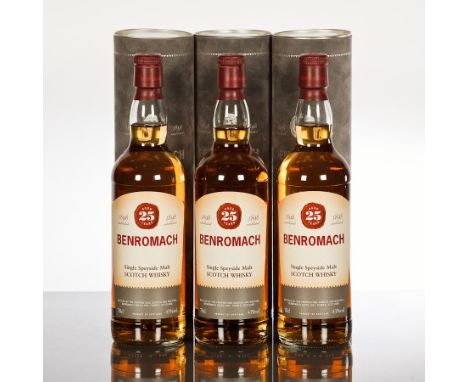 BENROMACH 25 YEAR OLD (3) 
Single Speyside malt Scotch whisky. 70cl, 43% volume. In tube. 
3 bottles  CONDITION REPORT: Good 