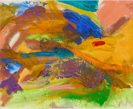 Mary Lee Abbott (American, 1921-2019). Abstract expressionist acrylic on canvas painting. Signed along the lower right. Furth