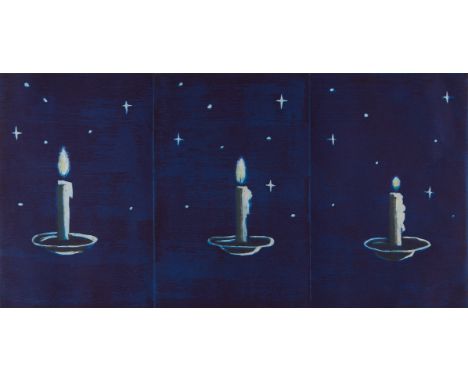 Richard Bosman (American, b. 1944). Etching on paper titled "Night Light" depicting the night sky with three candles in a row