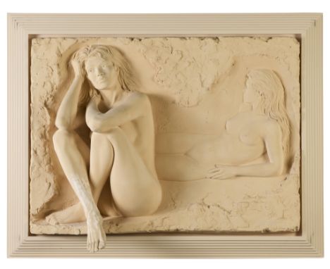 Bill Mack (American, b. 1949). Bonded sand relief sculpture titled "Reflection," 1987. Signed along the lower right.Unframed;