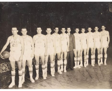 Photogravure depicting the 1949-1950 Minnesota Lakers basketball team. With signatures in print. Depicting, from left to righ