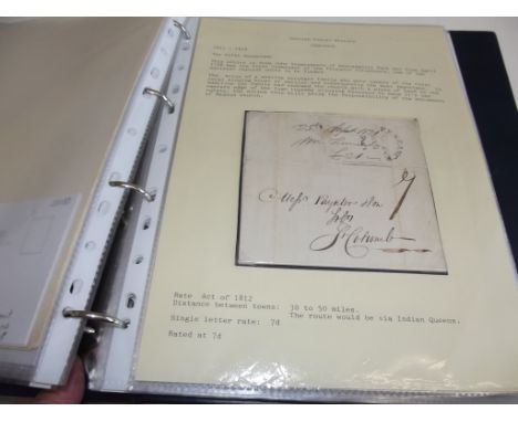 A small and early collection of Penzance postal history in four ring binder from 1798 to the 1890's with first India letter m