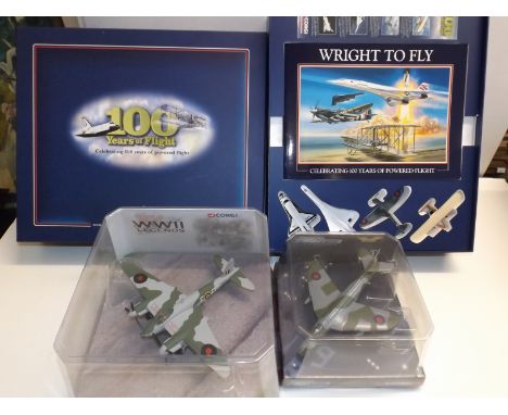 Corgi :- 100 years of Flight boxed set of 4 aircraft together with "Wright to Fly", a descriptive book plus 2 other Corgi air