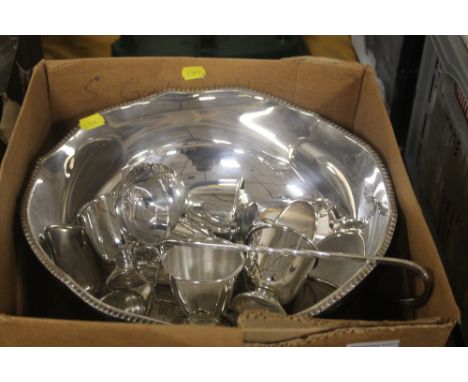 A SILVER PLATED PUNCH BOWL SET (TRAYS NOT INCLUDED)