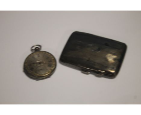 A HALLMARKED SILVER CIGARETTE CASE TOGETHER WITH A WHITE METAL OPEN FACED POCKET WATCH