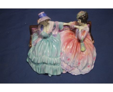 A ROYAL DOULTON TABLEAU |THE GOSSIPS HN1426,The figure has had her head glued back on, and there are two cracks to the backof