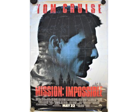 Film Poster-'Mission Impossible'-1996-starring Tom Cruise (3) signatures on poster-measurements 100cm x 76cm-folds in poster 
