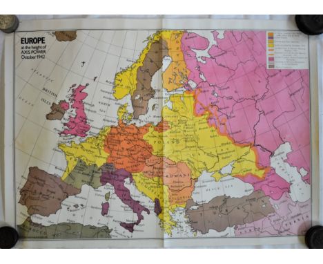 Poster-Map-'Europe'-reprint 1942- showing England, Poland,  Turkey etc-coloured map-measurements 57cm x 37cm fold down centre