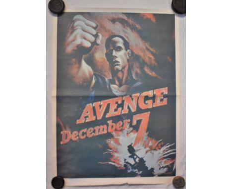 Poster-War-'Avenge'-December 7th-measurements 58cm x 41cm-fold down centre of poster other wise very good condition