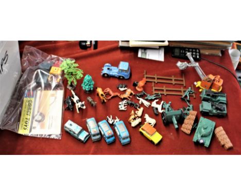 Mixed Lot-(2) Corgi land Rovers-(5) Utility Vehicles Matchbox-Corgi Bedford Tractor-Farmyard Animals and fencing and tree's-P