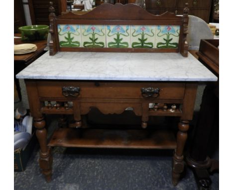 MARBLE TOP TILE BACK WASHSTAND  