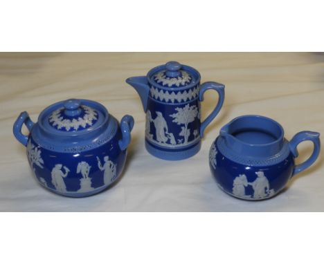 3 PIECES BLUE &amp; WHITE JASPERWARE DUDSON BROS HANLEY  