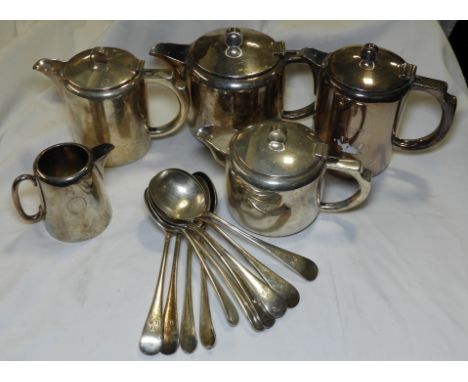 WESTCLIFF HOTEL,BUDE,CORNWALL 4 PIECE PLATED TEA SERVICE &amp; 10 SOUP SPOONS  