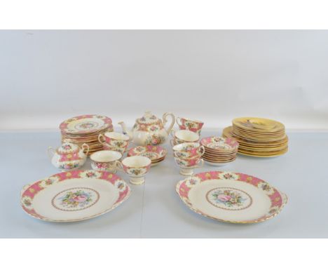 A Royal Albert Lady Carlyle tea service, with nine cups and eight saucers, covered sugar four sandwich and bread and butter p