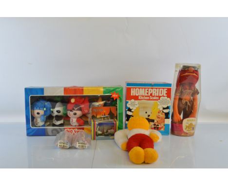 A collection of Olympic related toys, including a 2008 Beijing Games Fuwa boxed set of soft toys, 1996 Atlanta and 2014 Brazi