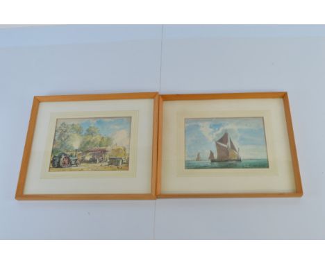 Chris D Watkiss, two framed watercolours, Threshing Drum and Traction Engine, signed lower right, 19cm x 25cm together with S