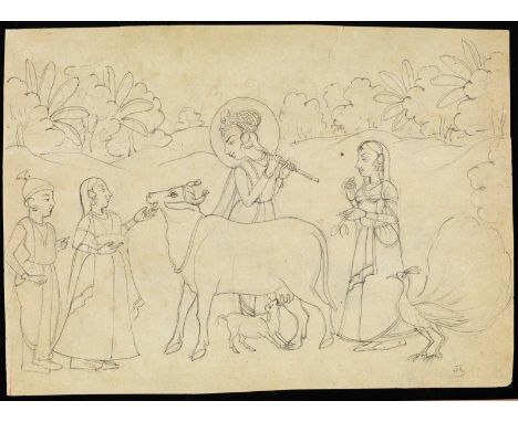 Indian Art A collection of eight Indian drawings India, 19th-20th century . . Cm 23,50 x 33,50. Including: two depictions of 