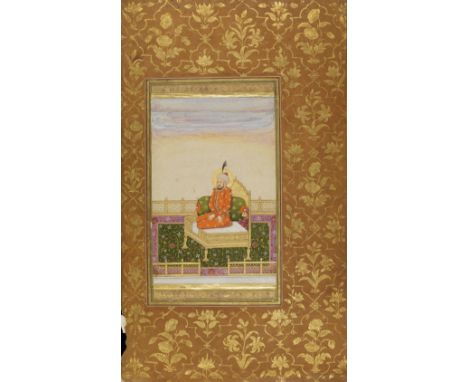 Indian Art Portrait of a Raja on a terrace India, Deccan, 19th century Pigments and gold on paper . . Cm 15,00 x 25,30. Prove