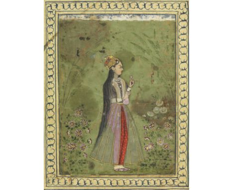 Indian Art Portrait of a noble woman India, Deccan, late 19th century Pigments and gold on paper . . Cm 12,50 x 17,50. Proven
