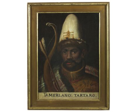 Islamic Art A rare Timur’s portrait After Cristofano dell'Altissimo (Florence 1525-1605)17th century Oil on canvas . . Cm 54,