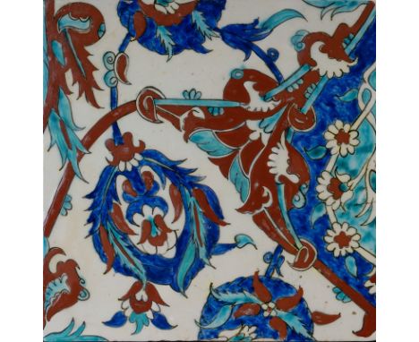 Islamic Art An Iznik style tile Turkey or Europe, 20th century . . Cm 24,50 x 24,00.